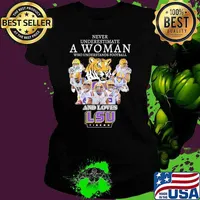 Never underestimate a woman who understands football and loves LSU Tigers signatures s Ladies tee