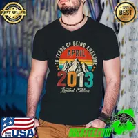 10 Years Of Being Awesome 2013 April Vintage Limited Edition 10th Birthday T-Shirt Guys V Neck