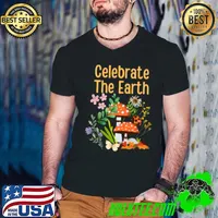 Celebrate The Earth On Earth Day Colorful Nature Mushroom Flowers T-Shirt Guys V Neck