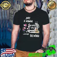 Just A Woman Loves Sewing Flowers Antique Sewing Machine T-Shirt Guys V Neck