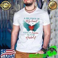 A Big Piece Of My Heart Lives In Heaven - He Is My Husband wing s Guys V Neck