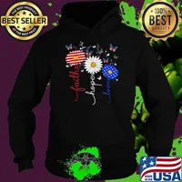 Faith Hope Love Butterfly Daisy 4th Of July Christians God Usa Flag T-Shirt Hoodie