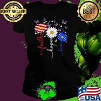 Faith Hope Love Butterfly Daisy 4th Of July Christians God Usa Flag T-Shirt