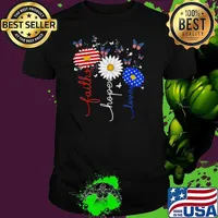 Faith Hope Love Butterfly Daisy 4th Of July Christians God Usa Flag T-Shirt Unisex
