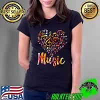 Musical Instrument Music Notes Treble Clef Watercolors T-Shirt Ladies Tee