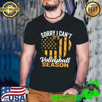 Sorry I Can't It's Volleyball Season Heart American Flag T-Shirt Guys V Neck