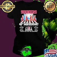 Oklahoma Sooners Abbey Road Sooners 48th Anniversary 1975 – 2023 Thank You For The Memories Signatures s Ladies tee