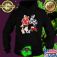 Farm Barnyard Theme Pig Cow Horse 4th Birthday 4 Yrs Old T-Shirt Hoodie