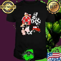 Farm Barnyard Theme Pig Cow Horse 4th Birthday 4 Yrs Old T-Shirt Unisex