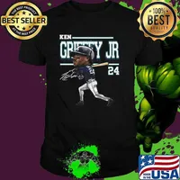 Ken Griffey Jr. Seattle Cartoon Signature An American Former Baseball Outfielder T-Shirt Unisex