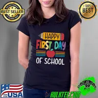 Pencil Happy First Day Of School Teacher T-Shirt Ladies Tee