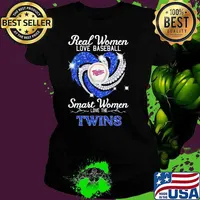 Real women love baseball smart women love the Twins heart diamond s Ladies tee