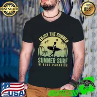 Enjoy The Summer Surf In Blue Paradise Palms Tree Vintage T-Shirt