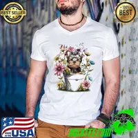 Flower Color YorkShire Terrier Dog s Guys V Neck