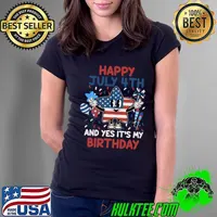 Happy 4th Of July And Yes It's My Birthday Stars American Flag Fireworks T-Shirt Ladies Tee