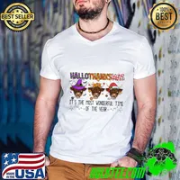 Happy Hallothanksmas It's The Most Wonderful Time Of The Year Highland Cow Lover T-Shirt Guys V Neck