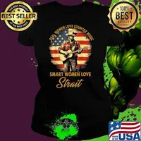 Real women love country music smart women love strait cowboy vintage usa flag T-Shirt