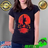 Bigfoot and american flag blood moon bats halloween shirt