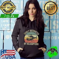 Easily Distracted By Helicopters Vintage Sunset T-Shirt Hoodie