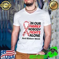 In Our Family Nobody Fights Alone Red Ribbon Week Butterflies T-Shirt