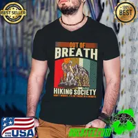 Out Of Breath Hiking Society Don't Worry Be There Minute Mountain Vintage T-Shirt Guys V Neck