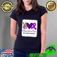 Peace Love Hope Purple Ribbon Drug Overdose Awareness Leopard Heart T-Shirt