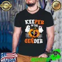 Keeper Of The Gender Reveal Baby Fall Halloween Thanksgiving Pumpkin Ghosts T-Shirt Guys V Neck