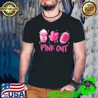 Pink out coffee autumn football breast cancer s Guys V Neck