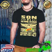 Son of a vietnam veteran freedom isn't free my dad eagle usa flag s Guys V Neck