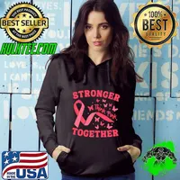 Strong Women Pink Breast Cancer Awareness Stronger Together Butterflies T-Shirt Hoodie