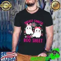 Twin Girls Breast Cancer Is Boo Sheet Survivor Halloween Ghost Pink Ribbon T-Shirt Guys V Neck