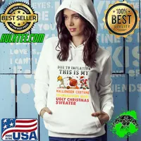 Due To Inflation This Is My Halloween Thanksgiving Christmas Skeleton Turkey Santa Dabbing T-Shirt Hoodie