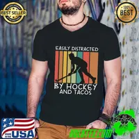 Easily Distracted By Hockey And Tacos Lover Vintage T-Shirt Guys V Neck