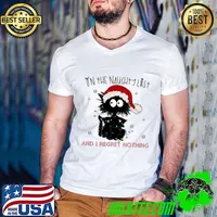 On The Naughty List And I Regret Nothing Cat Lights Santa Hat Xmas T-Shirt