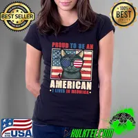 Proud To Be An American Cat USA Flag 4th of July Meowica Sunglasses T-Shirt Ladies Tee