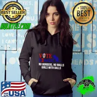 Vote Democrat No Borders No Walls Girls With Balls Skull Usa Flag Mouse T-Shirt Hoodie