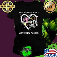 Easily Distracted By Cats And Sewing Machine Heart Flower T-Shirt