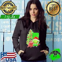 Grinch Hat Santa Hug Ball Grinch Glossy And Gnome Tree Merry Christmas Shirt Hoodie