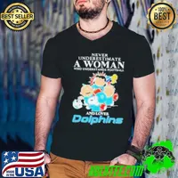 Peanuts Characters Never Underestimate A Woman Who Understands Football And Loves Dolphins Shirt Guys V Neck