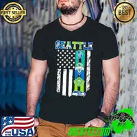 Seattle Sports Team Mariners, Seattle Sounders FC, Seattle Storm and Seahawks Flag Shirt Guys V Neck