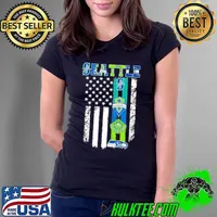 Seattle Sports Team Mariners, Seattle Sounders FC, Seattle Storm and Seahawks Flag Shirt Ladies Tee