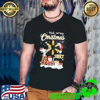 Snoopy, Charlie Brown Hat Santa And Woodstock This Is My Christmas Walmart Logo Christmas Shirt Guys V Neck