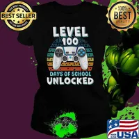 100Th Day Of School Unclocked Vintage Sunset Video game 100 Days Of School T-Shirt Ladies tee