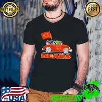 Baby Yoda Drive A Car Chicago Bears Football Flag Logo Shirt Guys V Neck