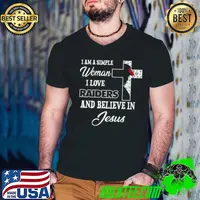 I am a simple woman I love Las Vegas Raiders and believe in Jesus s Guys V Neck