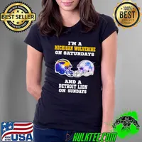 I’m A Michigan Wolverine on Saturdays and a Detroit Lions on Sundays helmet s Ladies Tee