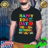100Th Days Of School Happy Teacher Happy Student Pencil Apple T-Shirt Guys V Neck