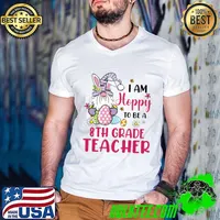 8Th Grade Teacher I Am Hobby To Be Easter Gnome Rabbit Happy Easter Day T-Shirt Guys V Neck