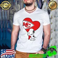 Snoopy KC Kansas City Chiefs heart love cartoon football s Guys V Neck