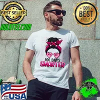 100 Days Smarter Girls Messy Bun Hair 100 Days Of School T-Shirt Unisex